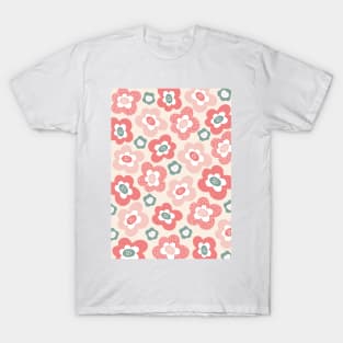 Funky Floral Pattern in Coral Pink and Blue T-Shirt